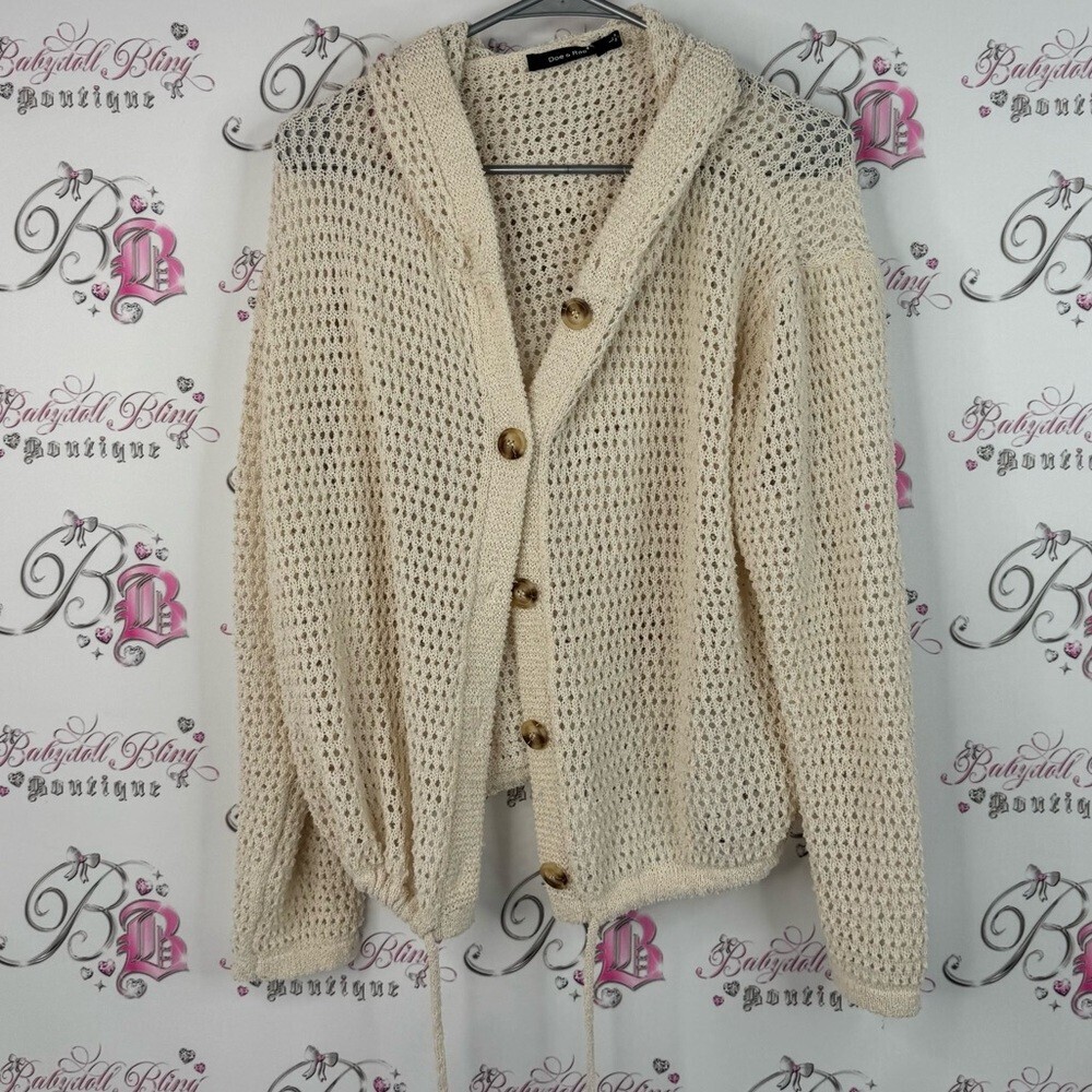 Doe & Rae cardigan button up tie hem bottom cream knitted Beige Knit Cardigan